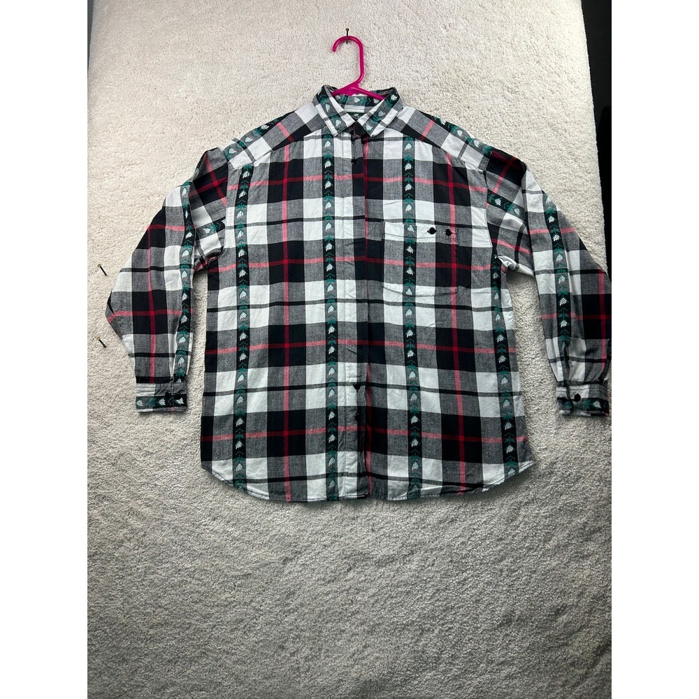 Cabin Creek Shirt Mens Large Plaid Button Up Long‎ Sleeve Black Red Green Pocket